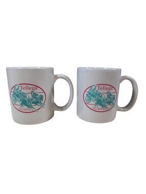 Set Of 2 Tellega Russian Chariot Cart Symbol Coffee Mugs Gray/Green Rare 8oz